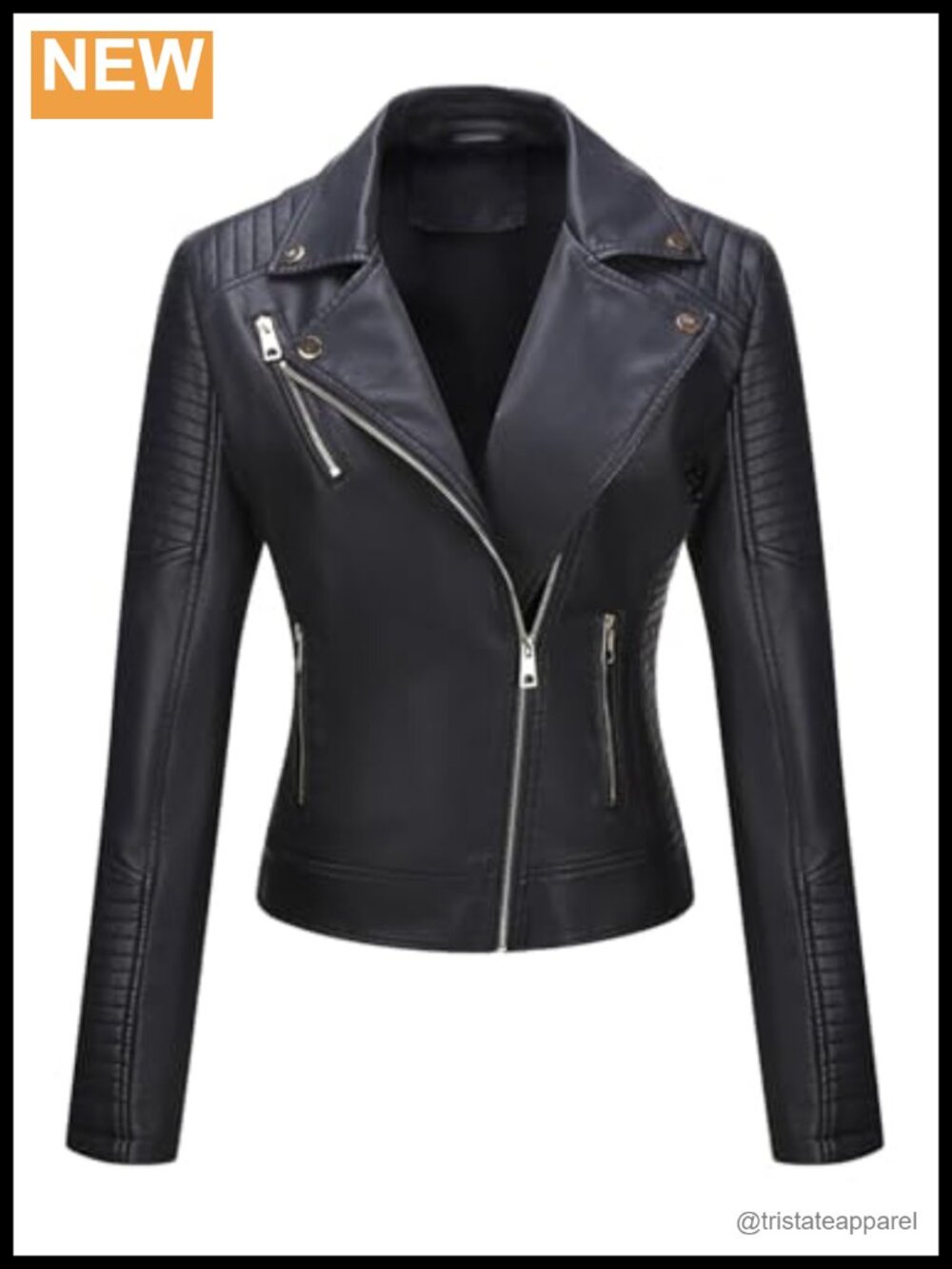 Faux Leather Cropped Moto Jacket Asymmetric Zip Quilted